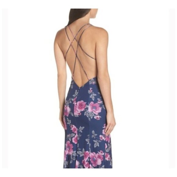 Fame and Partners NWT $279 Blue Pink Floral Gown Maxi Dress Plunging V-Neck 2 - Picture 14 of 14